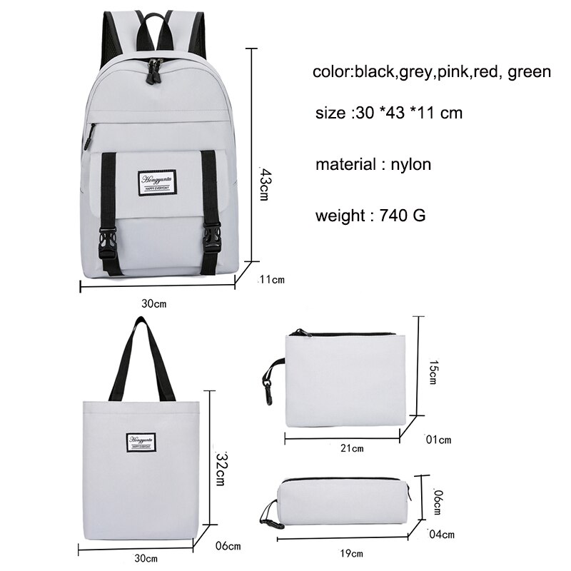 4 Uds mochila de , mochila escolar para adolescentes, Mochilas para estudiantes, mochila escolar negra de nailon para mujeres, mochila escolar para mujeres