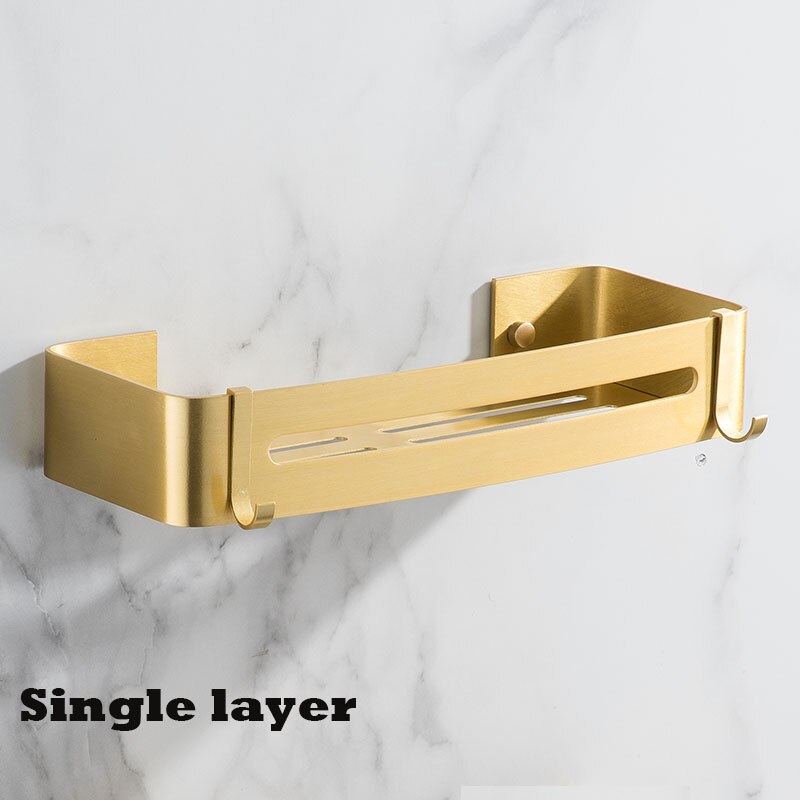 Goud Hoek Plank Badkamer Opslag Planken Aluminium Driehoek Handdoek Opslag Muur-Gratis Ponsen Douche Rack Badkamer Accessoires: Rectangle