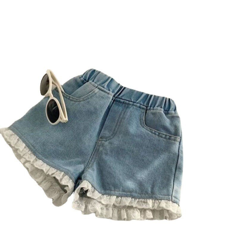 2022 estate nuovi bambini coreani carino dolce e confortevole pantaloncini di jeans morbidi pantaloncini di pizzo