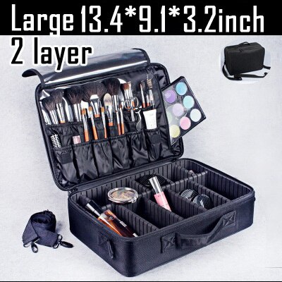 HMUNII Women Cosmetic Bag Travel Makeup Organizer Make Up Box Cosmetics Pouch Bags Beauty Case For Makeup Artist: C-Black Cosmetic bag