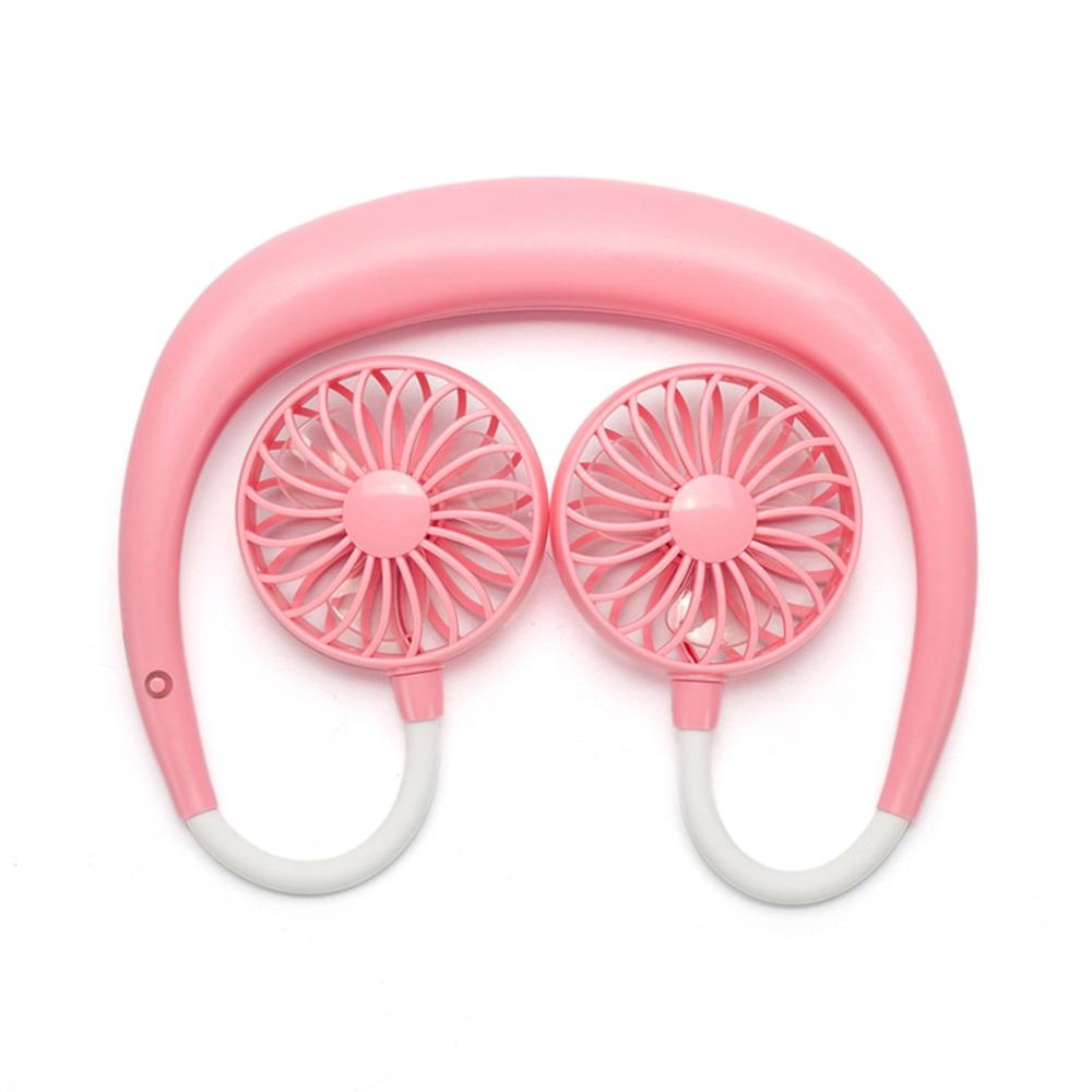 Neck Band Fan Portable Mini Double Wind Head Neckband Fan with USB Rechargeable Air Cooler link: pink