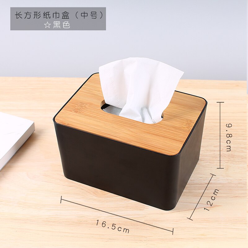 Bamboo Wood Tissue Box Rectangle Modern Style Home Multifunction Tissue Remote Control Container Organizer Kitchen Holdler: B--black
