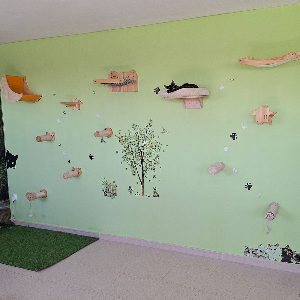 Kattenklimwand Gemonteerde Hangmat Krabpaal Voor Kat Houten Meubelladder Trappen Katten Slapen En Spelen