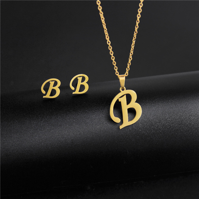 A-Z 26 charm Initial Necklace And Stud Earrings Jewelry Sets Alphabet Pendant Chain Letter mom