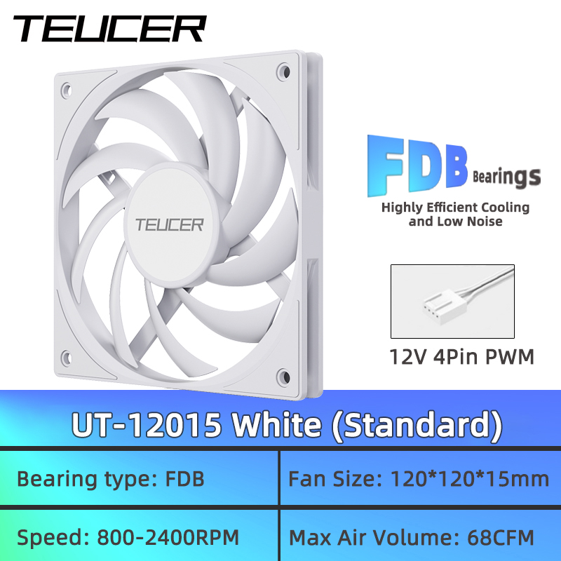 TEUCER UT-12015 PC Case Fan, 120mm ARGB FDB Bearing Thin Cooling Fan for CPU Cooler: GOLD / black