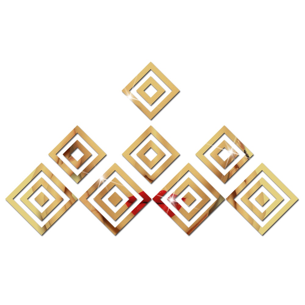20 Pcs Hollow Square Acrylic Mirror Wall Stickers Bedroom Living Room Decor Home Decoration Accessories: Gold