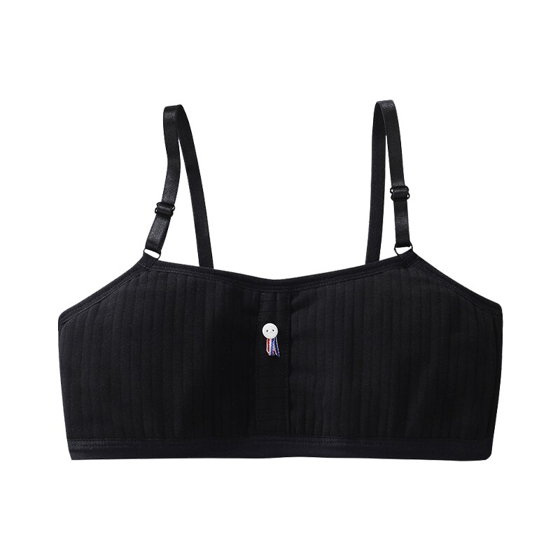 [B226] 8-16Y Tieners Effen Kleur Zachte Katoen Draadloze Beha Puberteit Meisjes Ademende Tops Ondergoed: Black