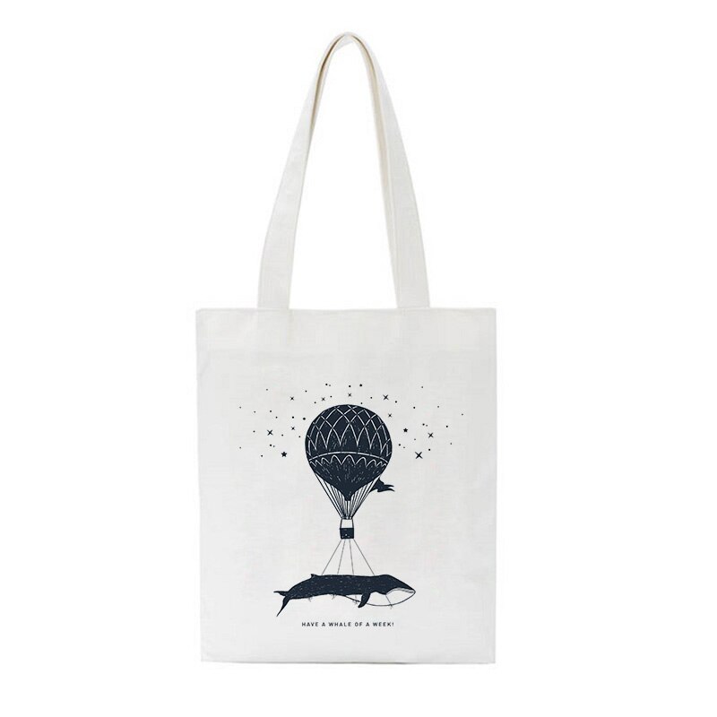 Luchtballon walvis schattige print schoudertassen ster harajuku boodschappentas grote capaciteit straat shoot handtas dames tas portemonnee: 1357