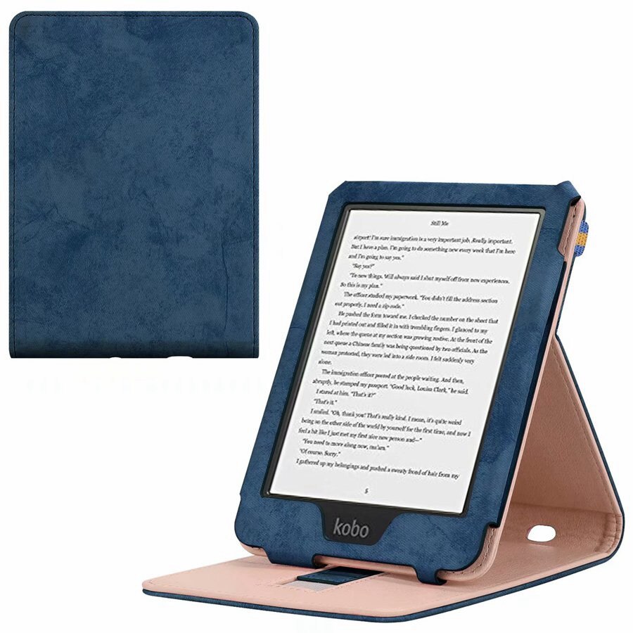 Magnetic PU Leather Case For KOBO Clara HD 6 inch ) Ultra Slim shockproof Ereader Cover For Kobo Clara HD Case+Film+Pen: navy