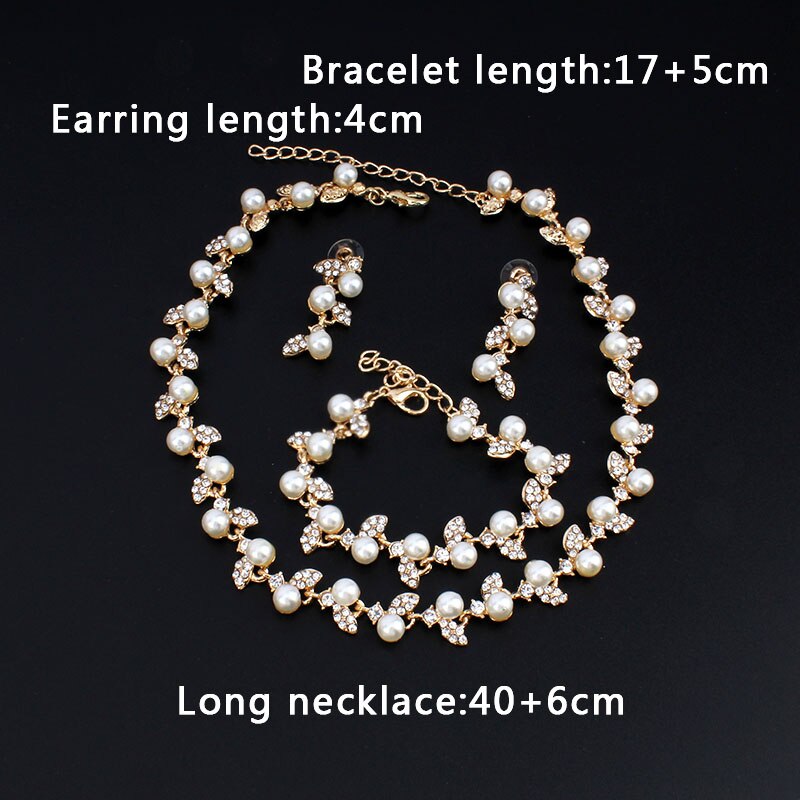 Jiayijiaduo Gesimuleerde Parel Bruids Sieraden Sets Gold-Kleur Ketting Set Bruiloft Kostuum Sieraden Ketting Oorbellen Armband Set
