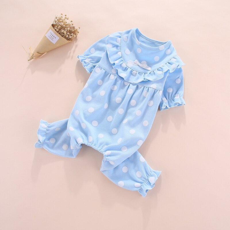 Pijama de algodón con lunares para perro, Mono para perro, Bichon Pomeranian, Schnauzer, Pug: Azul cielo / XL