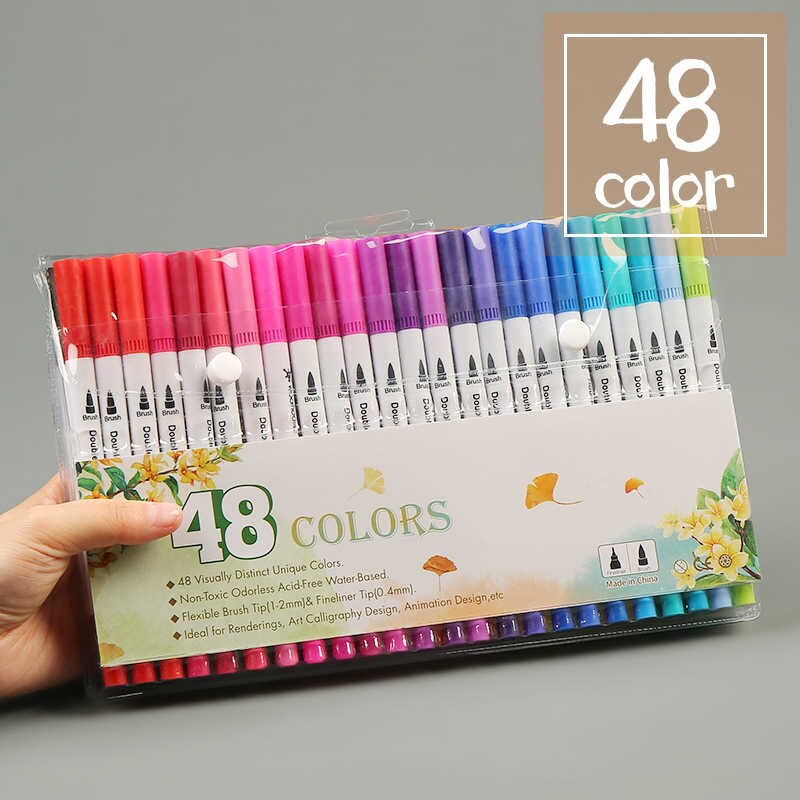 100 Kleur Zachte Hoofd Aquarel Pen Kinderen Basisschool Met 24 Kleur 36 Kleur Dubbele Hoofd Wasbare Aquarel Pen Art suppli: 48colour