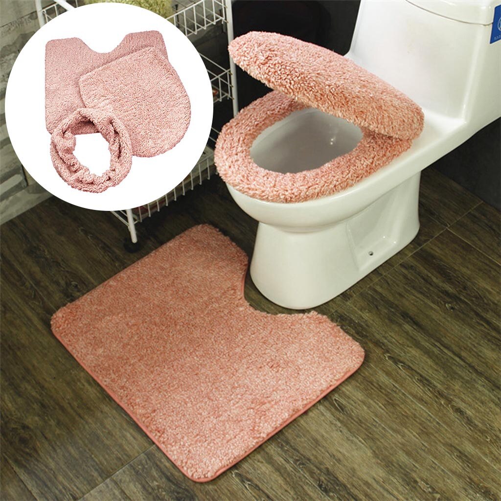 Universal Plush Warm Bathroom Mat 3pcs/set Warm Toilet Pad Cover Thicken Toilet Seat Cushion Toilet Bathroom Home Decoration: E