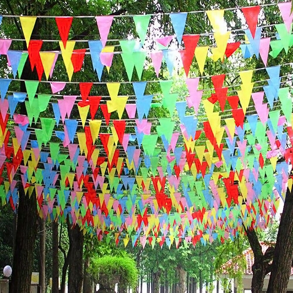 100m kolorowe chorągiewki na chorągiewki, girlandy, girlandy, chorągiewki, dekoracje na imprezę festiwalową, pasek świąteczny