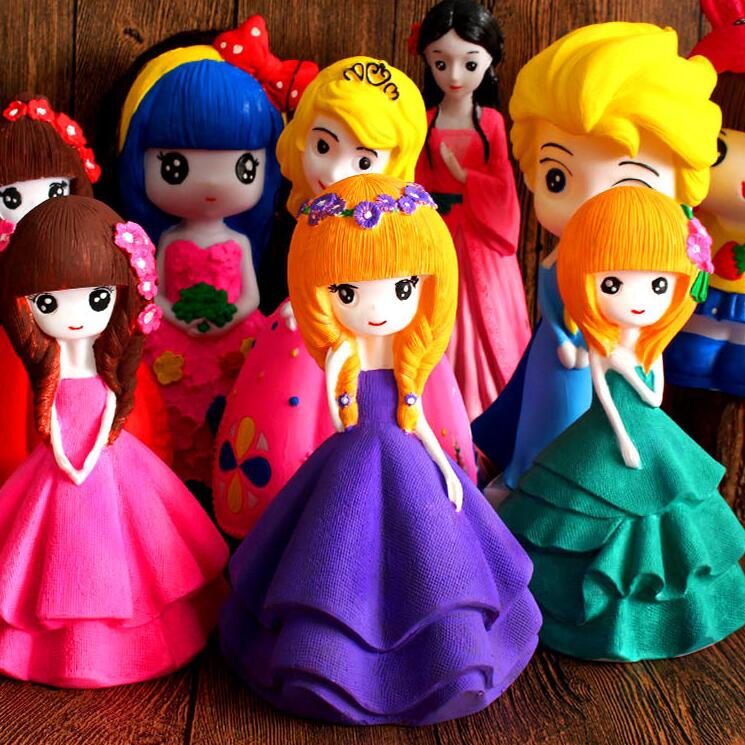 19cm lilla prinsesse dejlige børne mannequin legetøj gips dukke sparegris mannequin 12 farver maling pen palet 1 sæt  a262