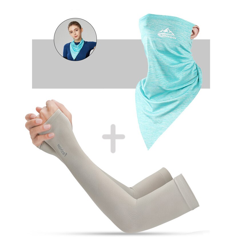 Summer Men Scarf Ice Silk Anti-sweat Headwear Outdoor Cool Sun-proof Face Mask Elastic Wind-proof Anti-UV Bandana Fast: Scarf and Sleeves N