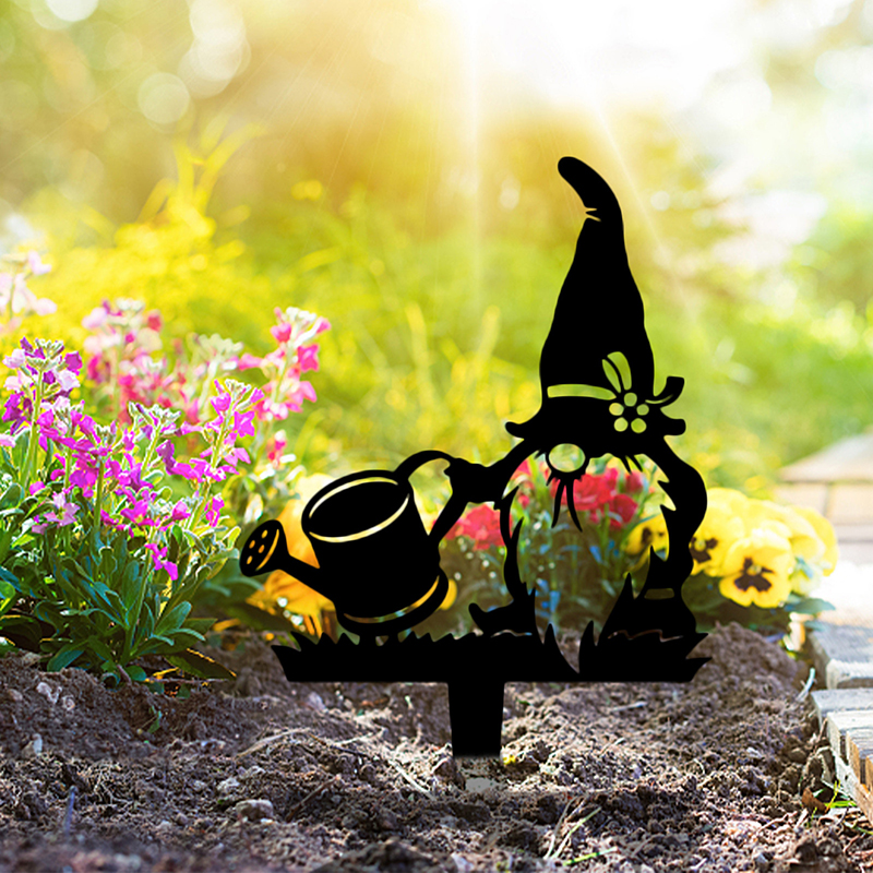 1/3 PCS Rustic Black Gnomes Silhouette Cute Metal Gnome Garden Statues Decorative Garden Stake For Yard Lawn Outdoor Decoration