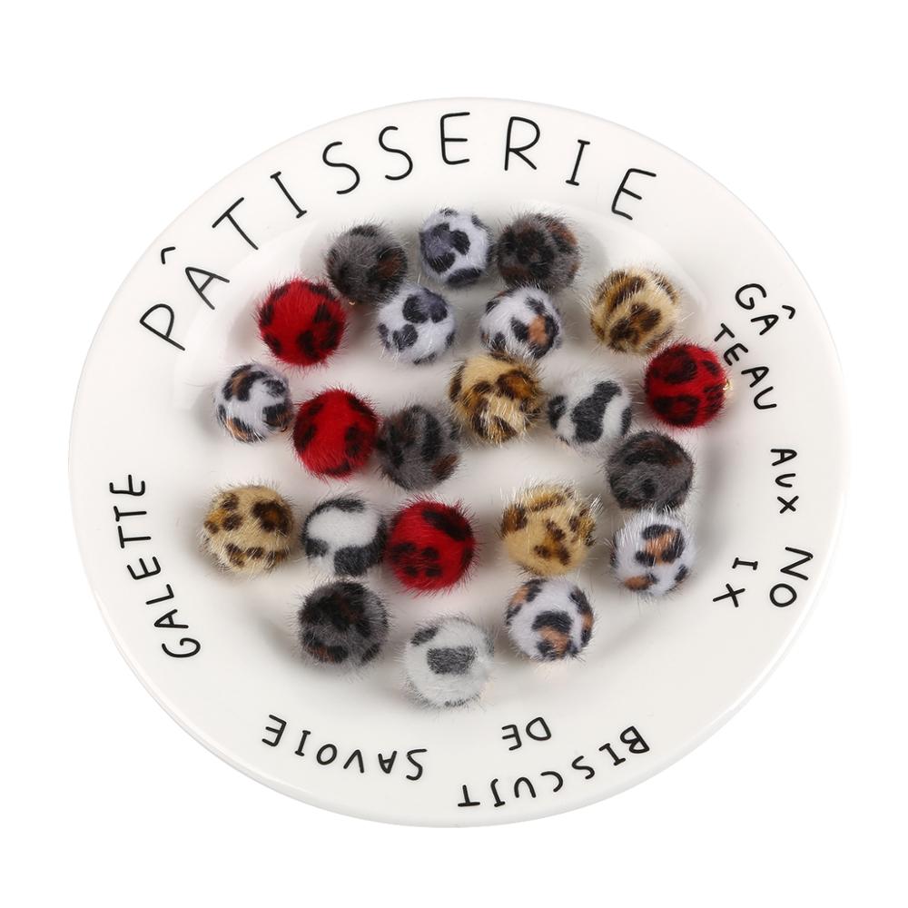 Colorful 15mm Diameter Leopard Pattern Hair Ball Pendant Leopard Print Button Fur Covered Beads Color Cloth Ball