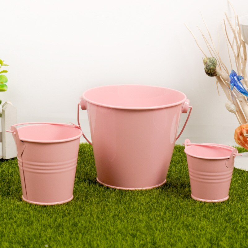 3PCS Small Metal Buckets Tinplate Mini Bucket Flower Pots Home Decoration Iron Planters Wedding Party Planters Flower Pot Decor: 3PCS Pink