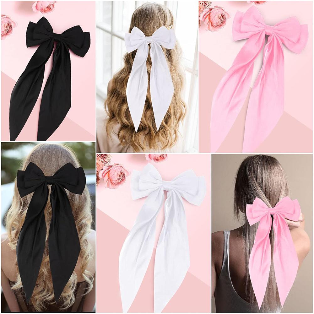 Lazos para el pelo para niña, cintas de color rosa/Negro/Blanco, accesorios para el cabello, Clip de Primavera de satén sólido Simple, pasador para el cabello para mujer