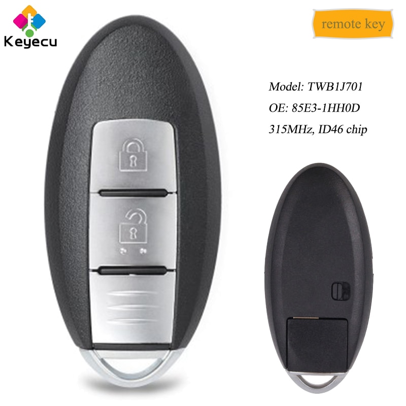 KEYECU Smart Remote Control Car Key With 2 Buttons & 315MHz & ID46 - FOB for Nissan Micra K13 March K13 Leaf TWB1J701