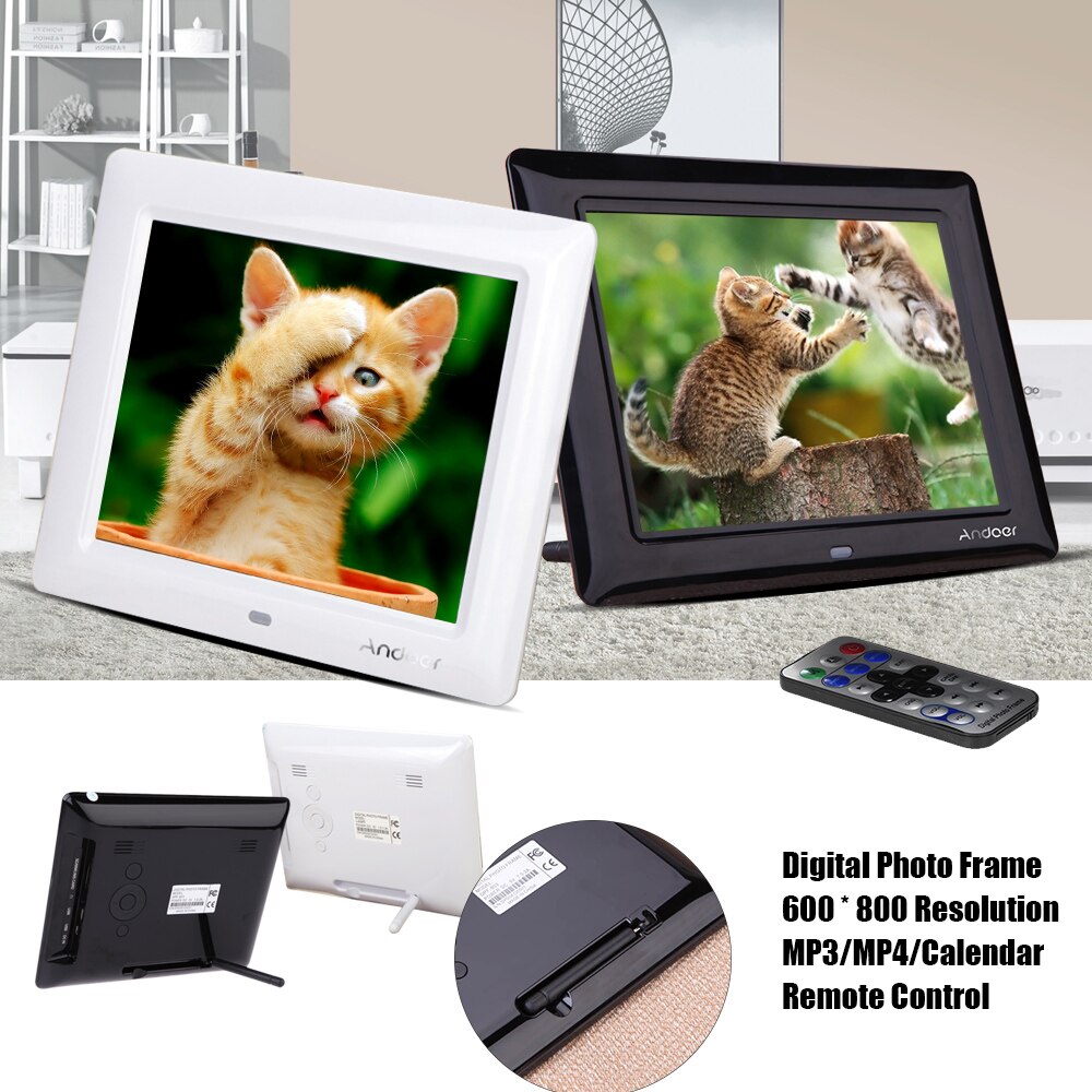 Andoer 8'' HD TFT-LCD Digital Photo Frame Electronic Picture Frame Photo Album Clock MP3 MP4 Movie Player with Remote Desktop