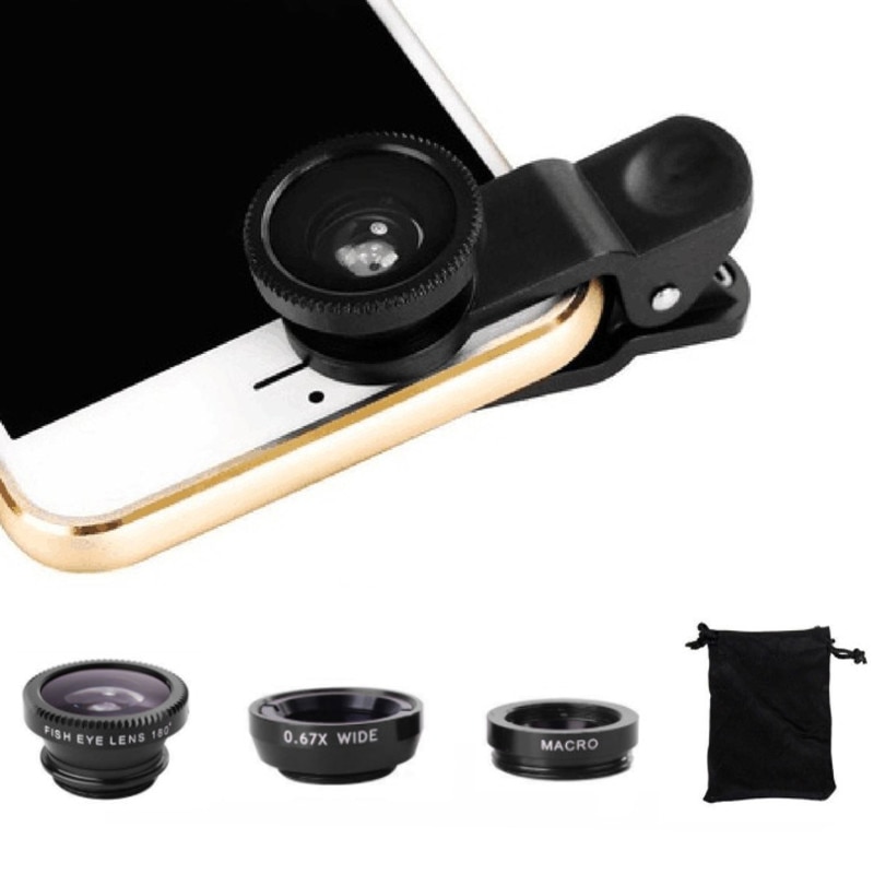 Macro Fisheye Groothoek Lens Camera Kits Met Clip Voor Iphone Xiaomi Mobiele Telefoons Camera Lenzen Fish Eye Zoom Lens macro Lents
