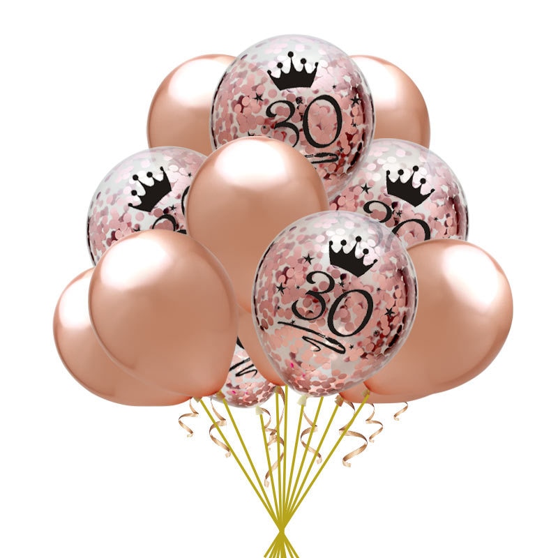 15Pcs 12 Inch Rose Gold Transparent Latex Confetti Sequin Balloon 18 30 40 50 Anniversary Birthday Party Decoration Balloon Set