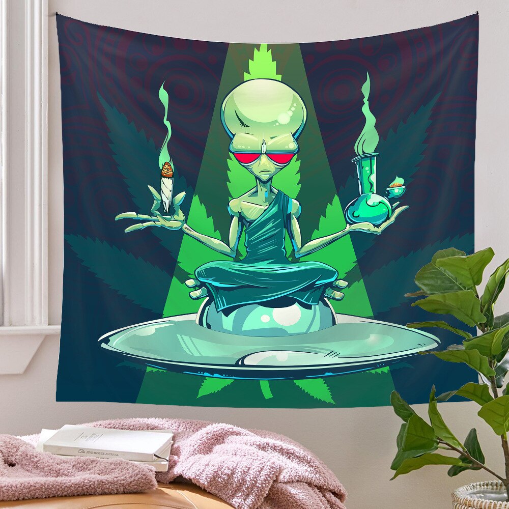 Alien Tapestry Psychedelic Green Leaves Hippie Wall Decor Room Decoration Wall Hanging Tapestries for Dorm Room Fantasy: 230x180cm