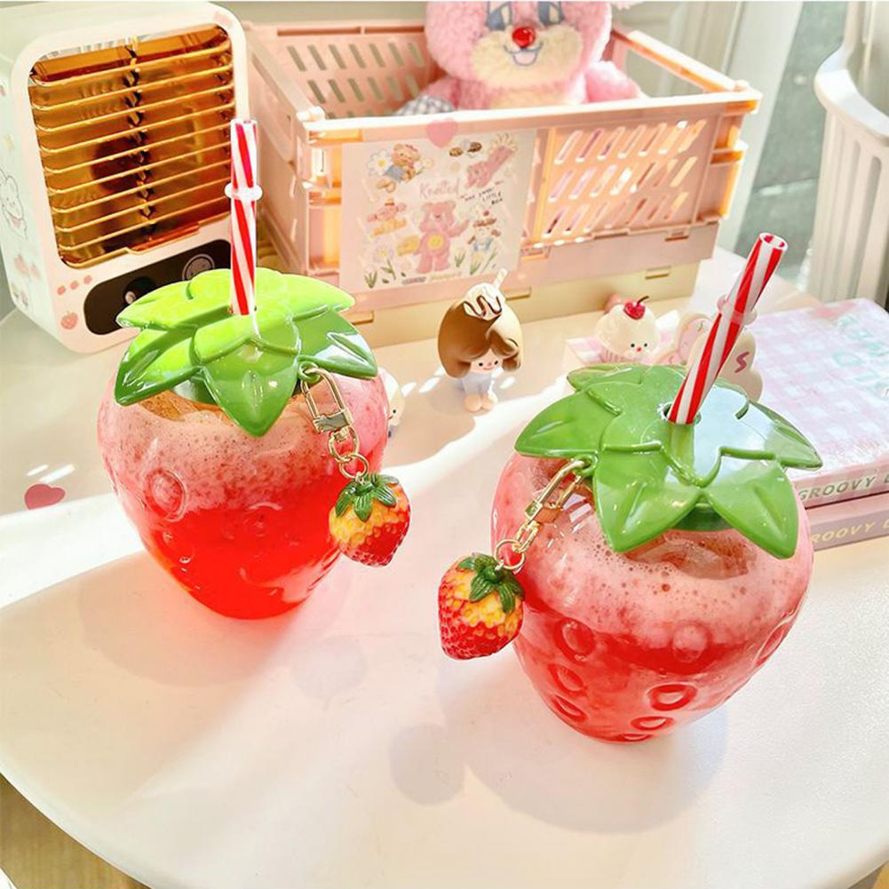 Cute Strawberry shape Water Bottle Cup with straw 500ml Straw Cup Milk Water Drinking Cup Juice tumbler Cup Straw Mug Drinkware