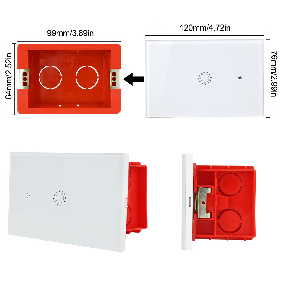 US Standard Wall Mounting Box 99mm*64mm Internal Mounting Box Red Cassette for 118mm*72mm Standard Wall Switch Socket