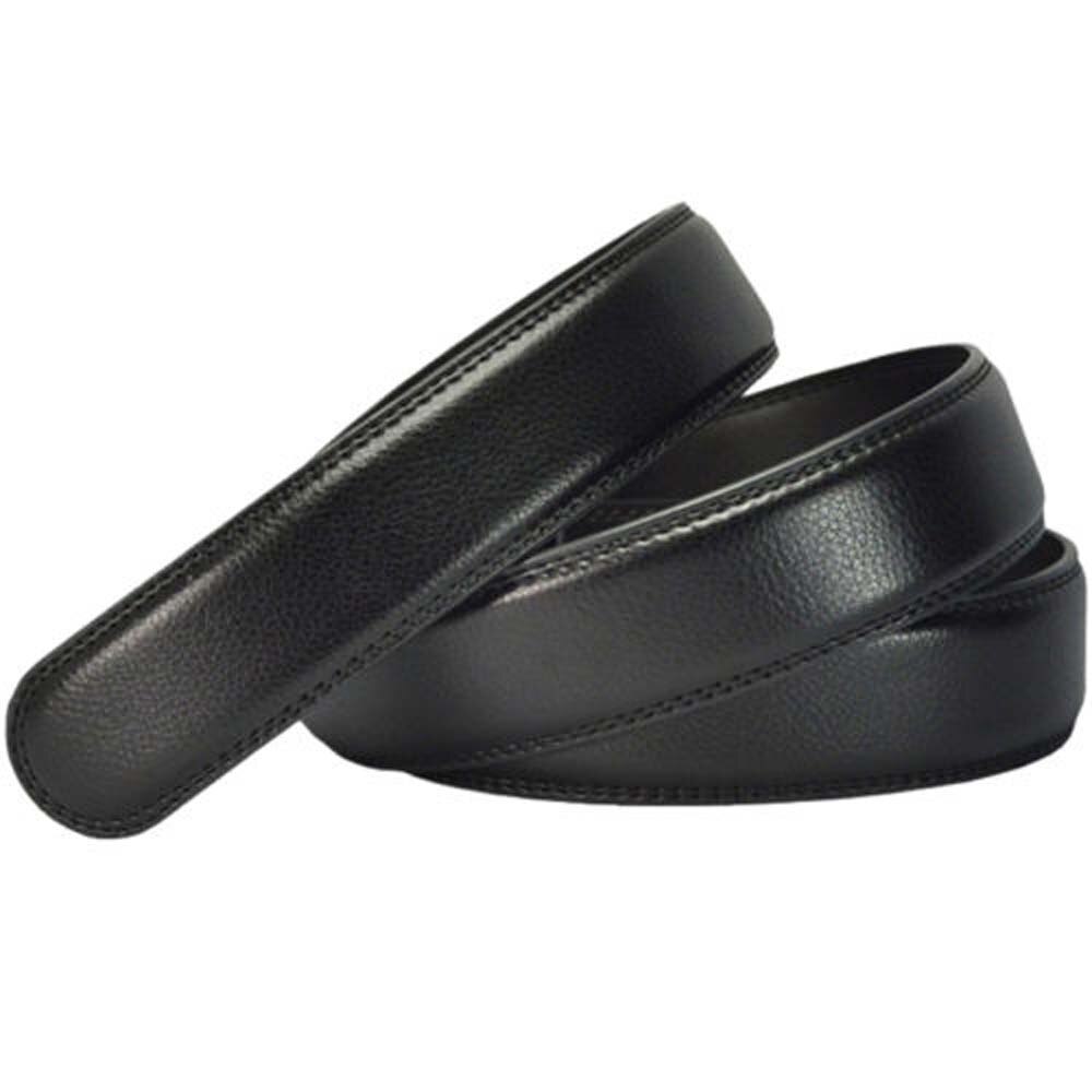 Luxury Men's Leather Automatic Ribbon Waist Strap Belt Without Buckle Business Style Waistband 3.5CM Width Black