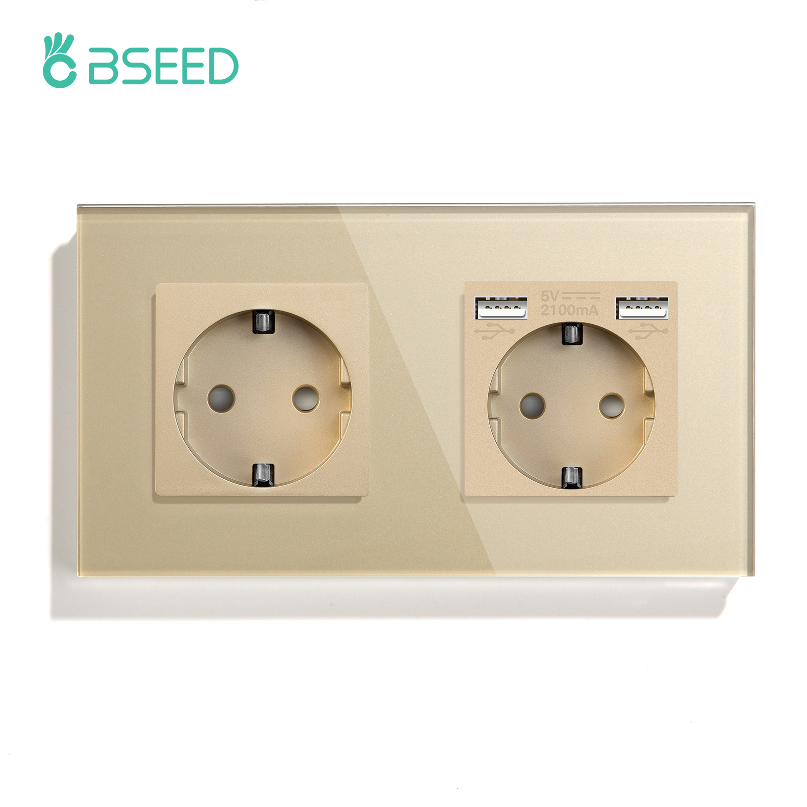 BSEED-Prise murale double standard UE, panneau en verre cristal, 3 couleurs, blanc, noir, doré, 16A, 110V-240V: Type7
