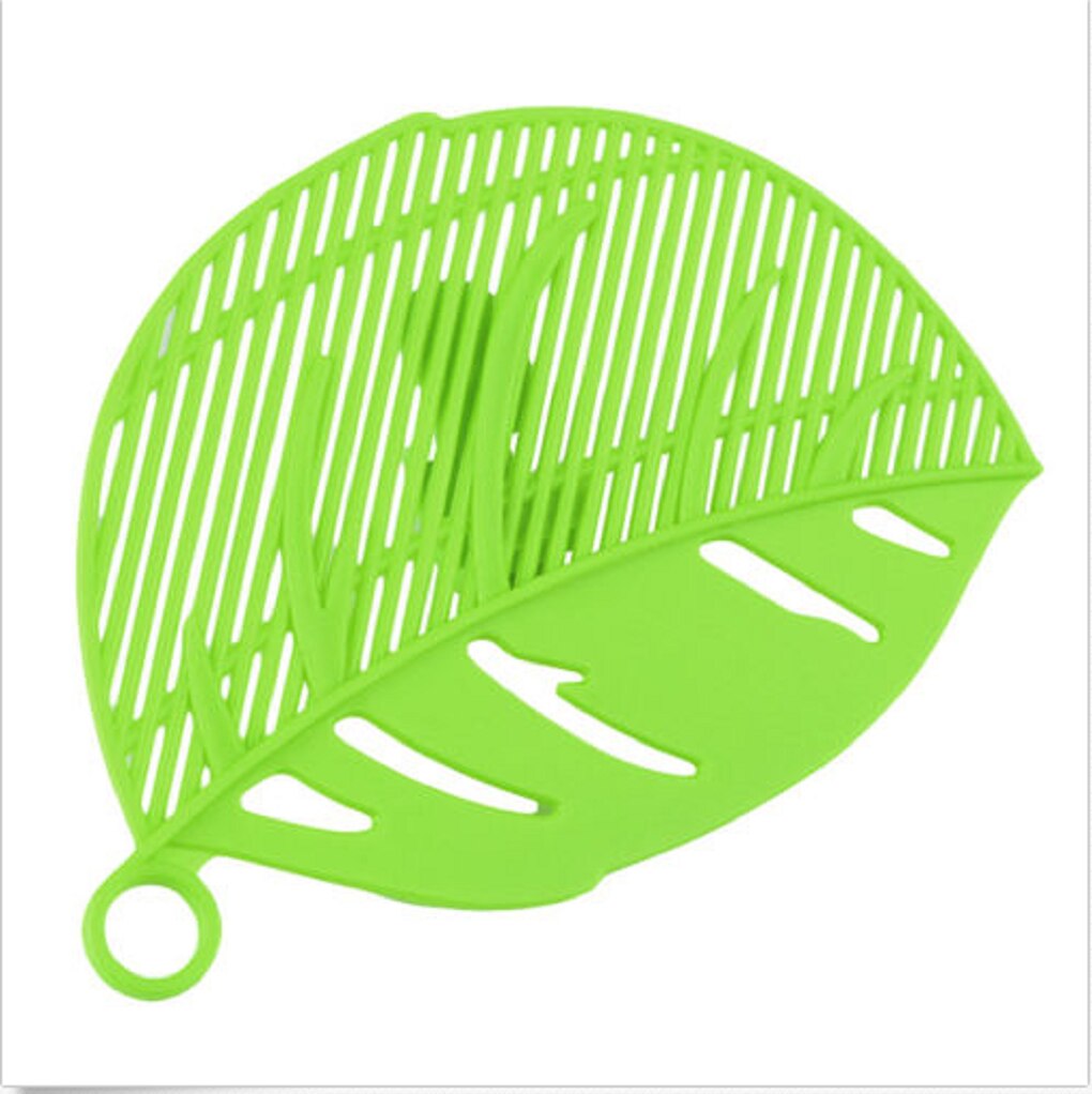 1pc bærbare plastikslag til køkkenpotte vegetabilsk rengøringsværktøj bladform siler køkkenfilterbaffel: Grøn