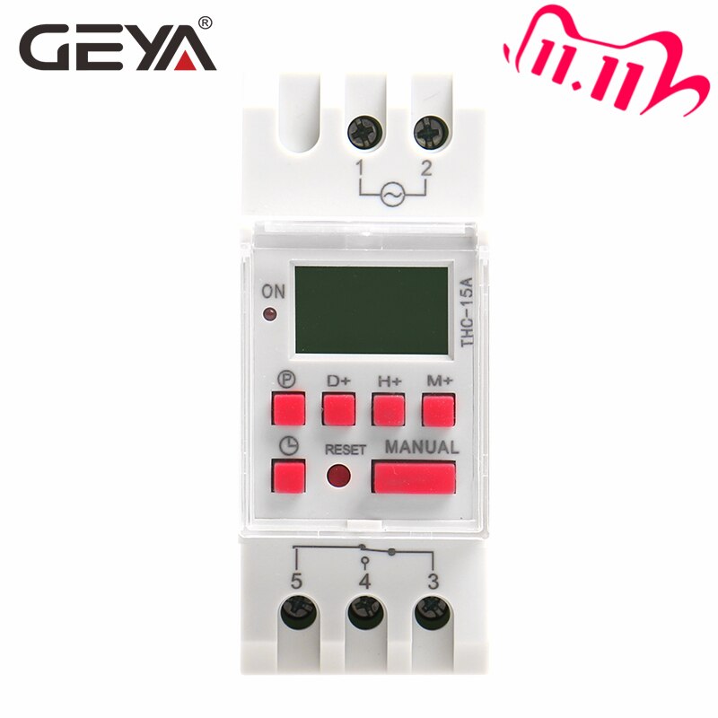 GEYA THC-15A Din Rail commutateur de temps numérique minuteries programmables hebdomadaires 16A 12V 24V 110V 220V 240V