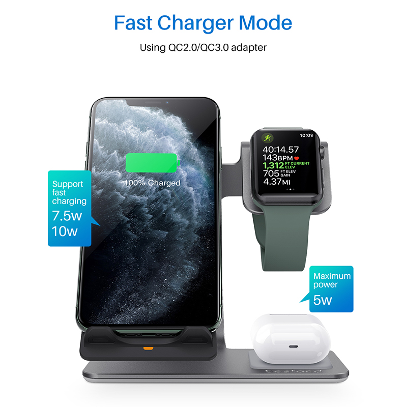 Bonola ti-mezclle 3 in1 cargador inalámbrico rápido para iPhone11/11Por/XsMax cambio inalámbrico para AirPods base de carga para iWatch4/3