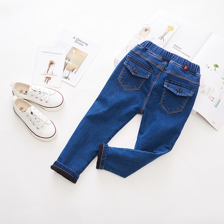 Piger vinter denim bukser børn børn baby koreansk casual plus velour jeans varme lange bukser