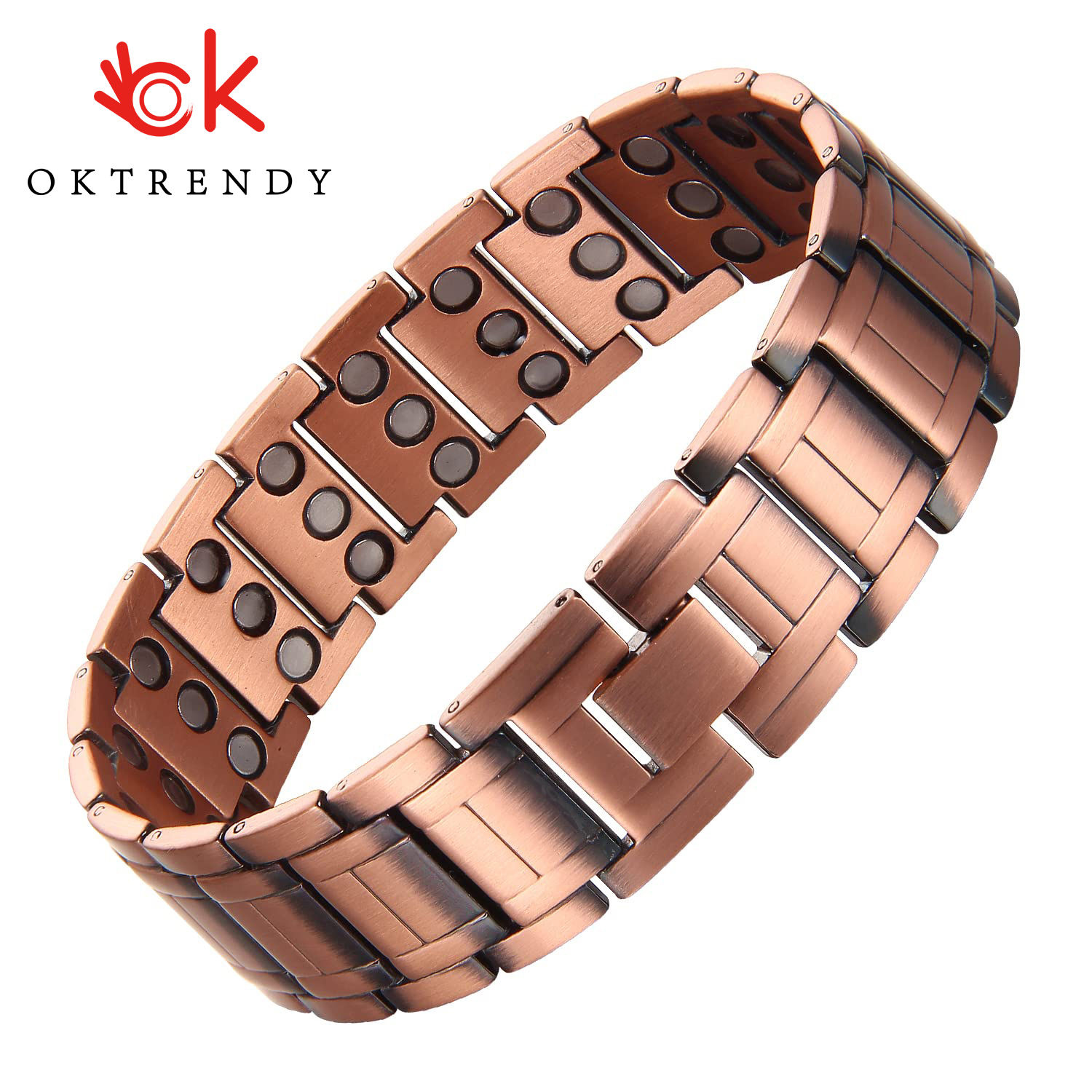 3x Sterkte Koperen Armbanden Voor Mannen Puur Koperen Magnetische Armband Met 3 Rij Neodymium Magneten Verstelbare Lengte Voor Mannen