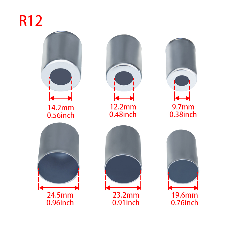 12pcs/lot, #6 #8 #10 #12 A/C Metal Steel Crimp Ferrule Assortment Fitting for Standard / Reduced Barrier Hydraulic Hose Crimper