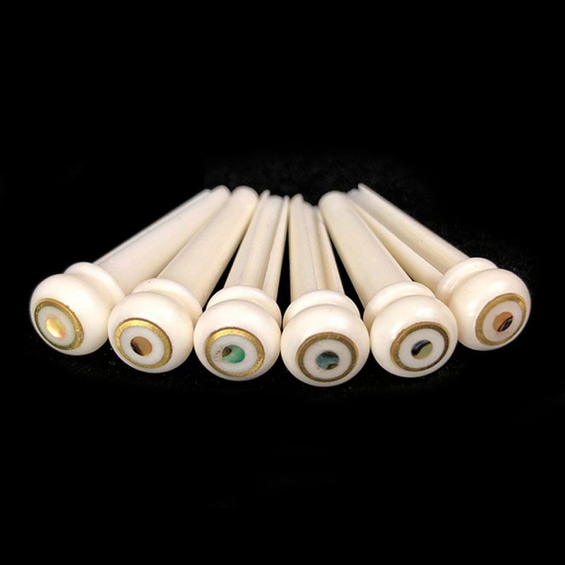 6Pcs Bone Guitar Bridge Pins Ebony Bone Rosewood Bridge Pin for Acoustic Guitar with Pearl Shell Brass Circle Guitar Accessories: Bone C