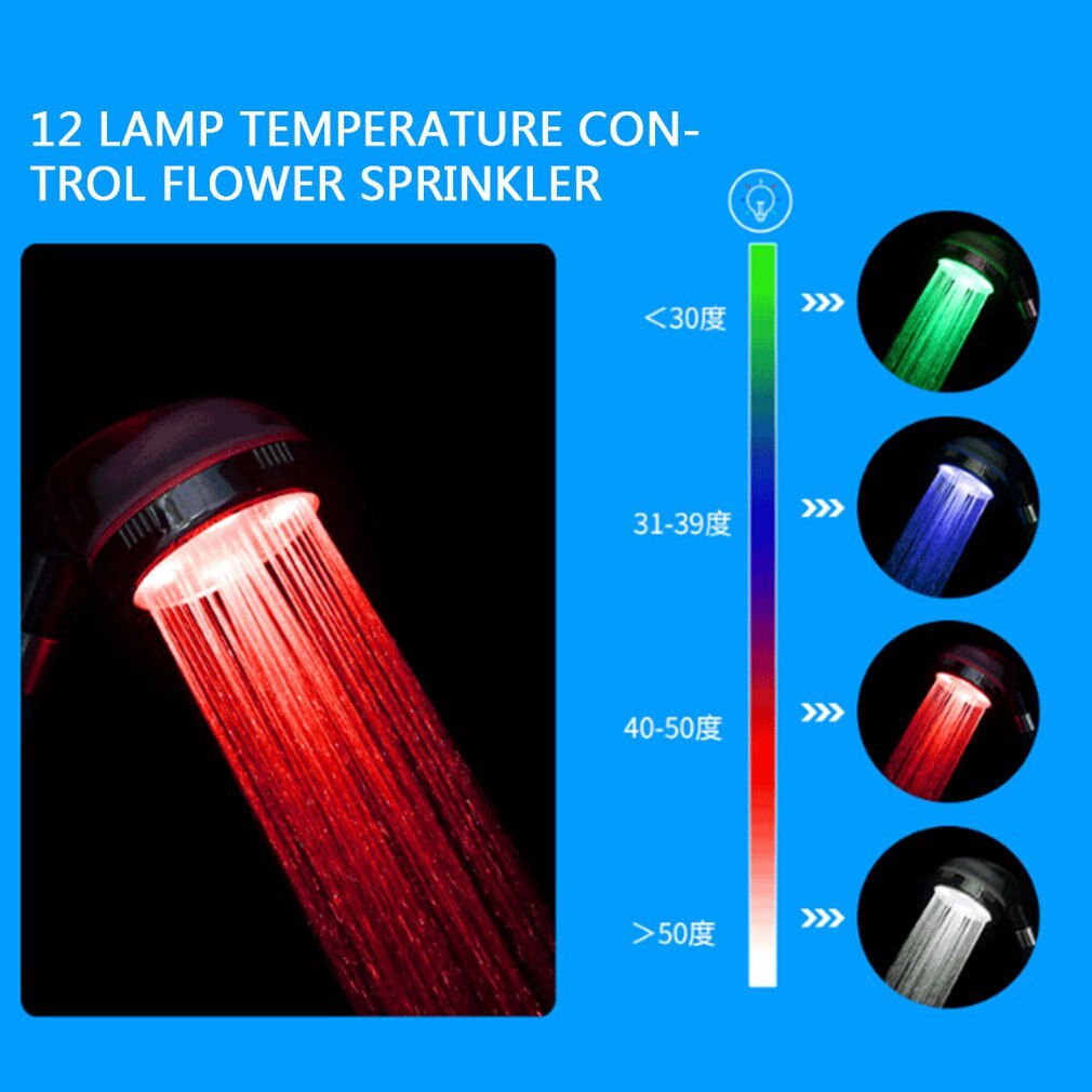 dårlig spa negativ ioner anion ledet dusjhode sprinkler temperaturføler 7 fargeskiftende lys filter håndholdt dusj