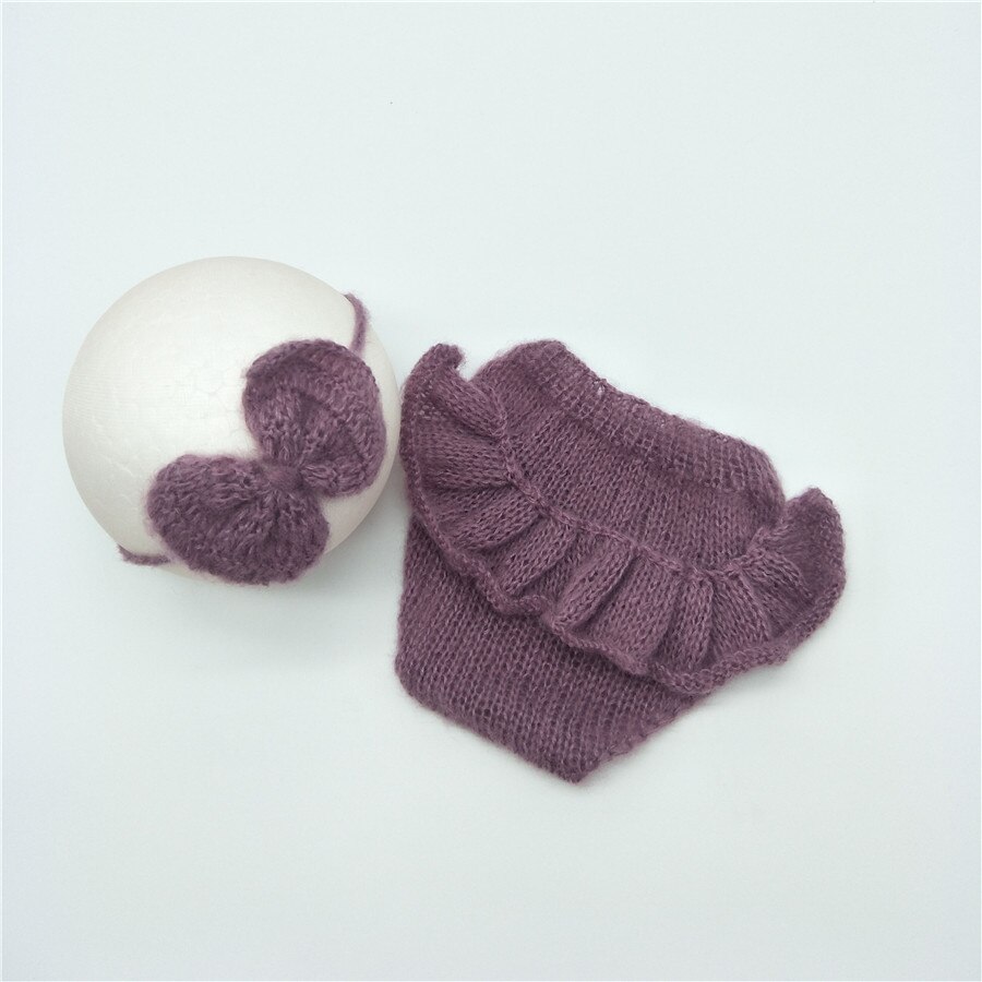 Pasgeboren Mohair Slipje Set Pasgeboren Slipje Bloeiers met Ruches en Bijpassende Hoofdband Pasgeboren Rekwisieten Baby Fotografie Props: mauve