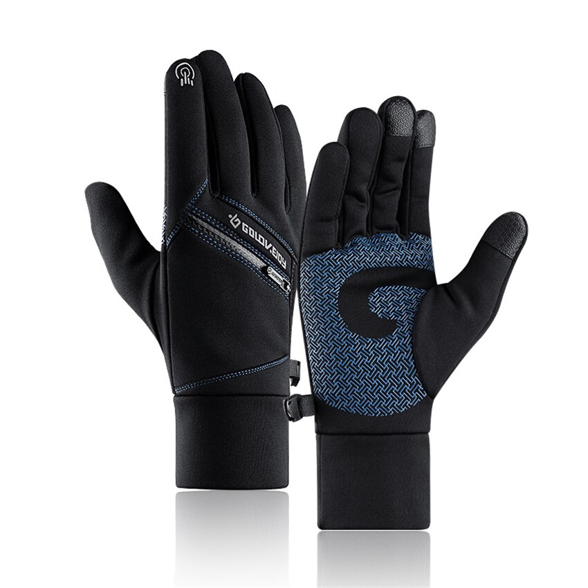 Nouveaux gants chauds pour hommes automne hiver en plein air anti-dérapant écran tactile gants d'équitation Ski fermeture éclair imperméable à l'eau poche hommes gants: Blue Gloves / m Palm Width 8-9cm