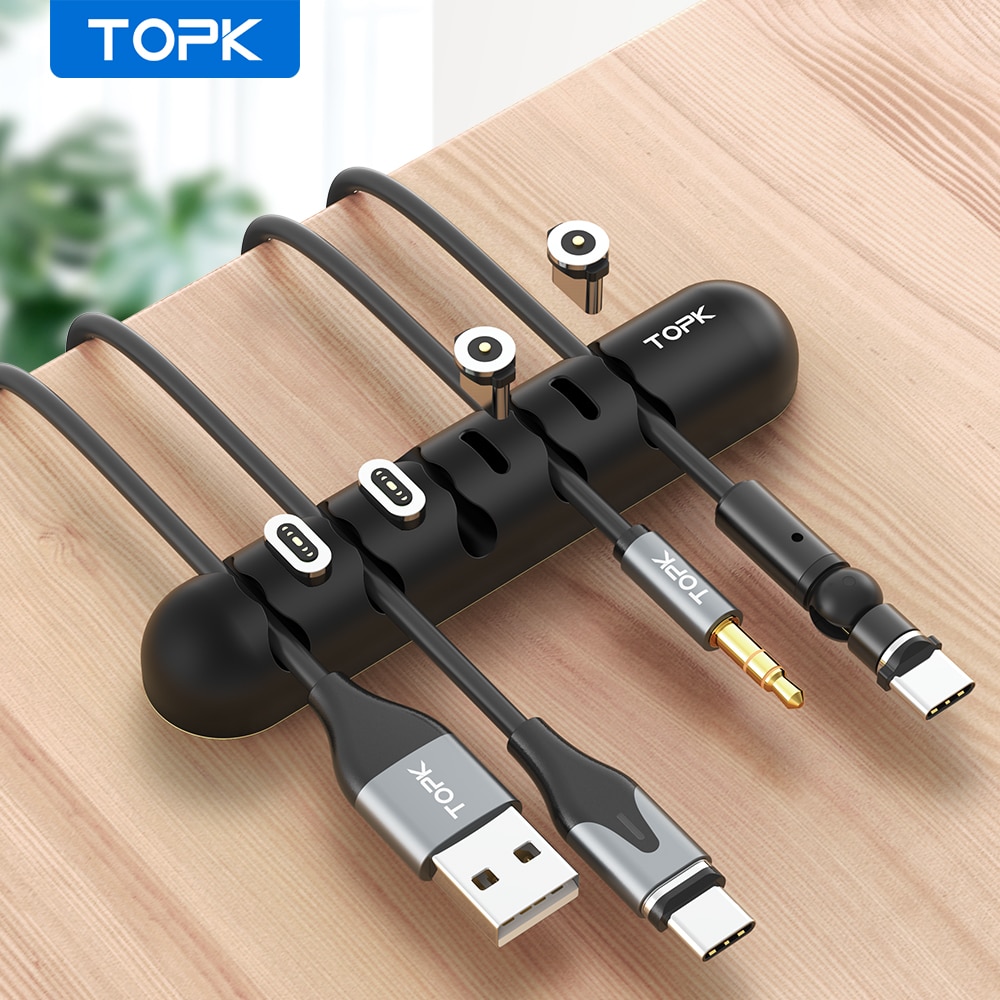 TOPK L35 USB Cable Organizer Silicone Flexible Cable Holder Clips For Mouse Headphone Wire Mobile Phone Cables Cable Protector