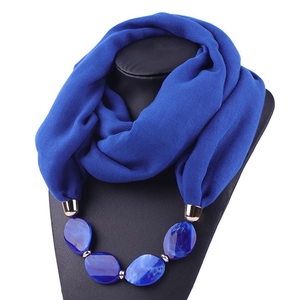 Collier de bijouterie décoratif multi-style | Collier en résine de perles, pendentif écharpe pour femmes, foulards de tête Hijab en coton lin doux, Echarpe # YJ Femme: Dark Blue 