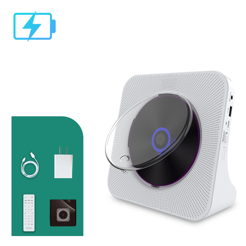 Rechargeable CD Player Bluetooth Speaker Stereo with Infrared Remote Control AUX USB FM Radio Support CD/CD-R/CD-RW Music Player: WHITE