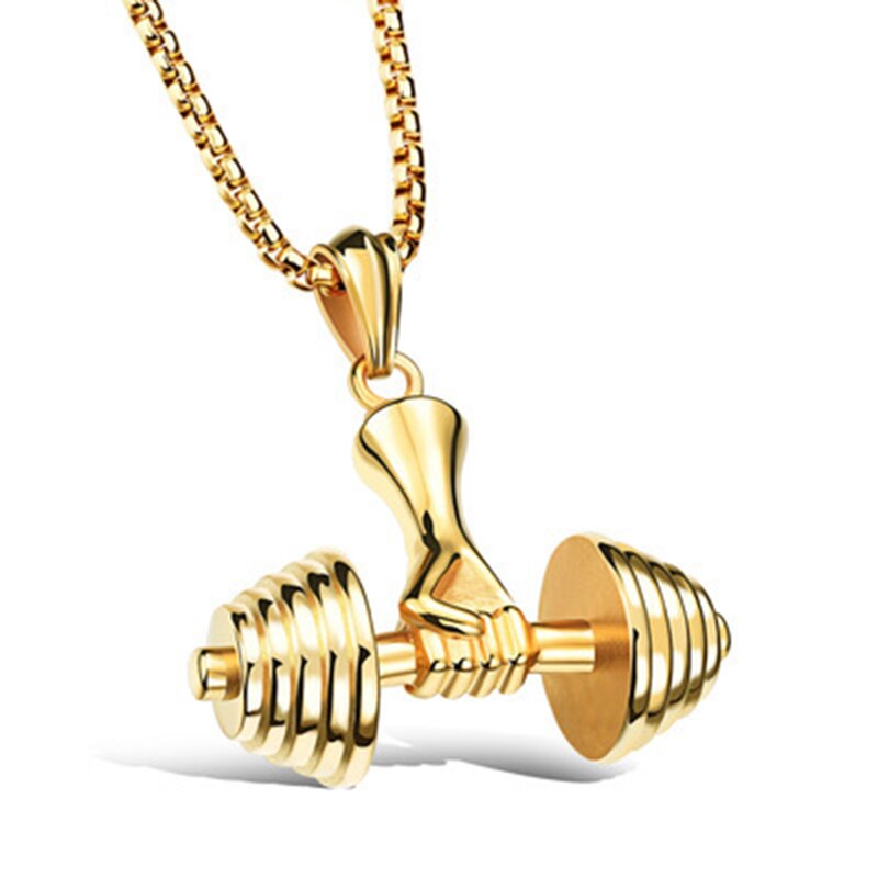 Gloves Pendant Necklaces Barbell Dumbbell Classic Charm Sporty Style Long Chain Necklaces For Male Men Fitness Enthusiast: M024 Gold