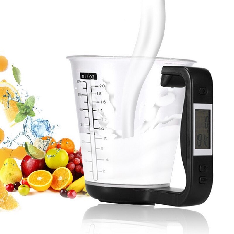 Vaso medidor de Cocina Digital Libra, herramienta electrónica, báscula con pantalla LCD, tazas de medición de temperatura, 1000g/1g: black