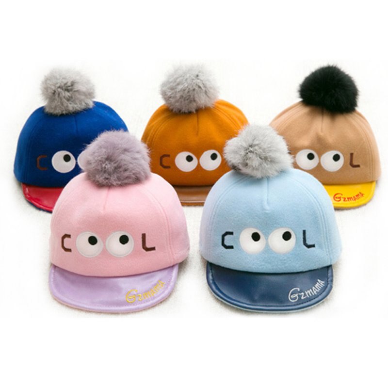 Baby peuter jongen meisje pet snapback pet pet met klep schattige oog bedrukte bontbal baseball pet 6-24m