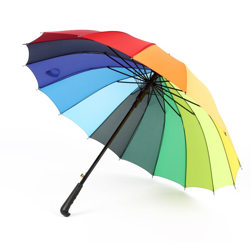 16K a prueba de viento Arco Iris paraguas lluvia mujeres hombres Sol caminando mucho manejar sombrillas rectas para Golf automática abierto sombrilla